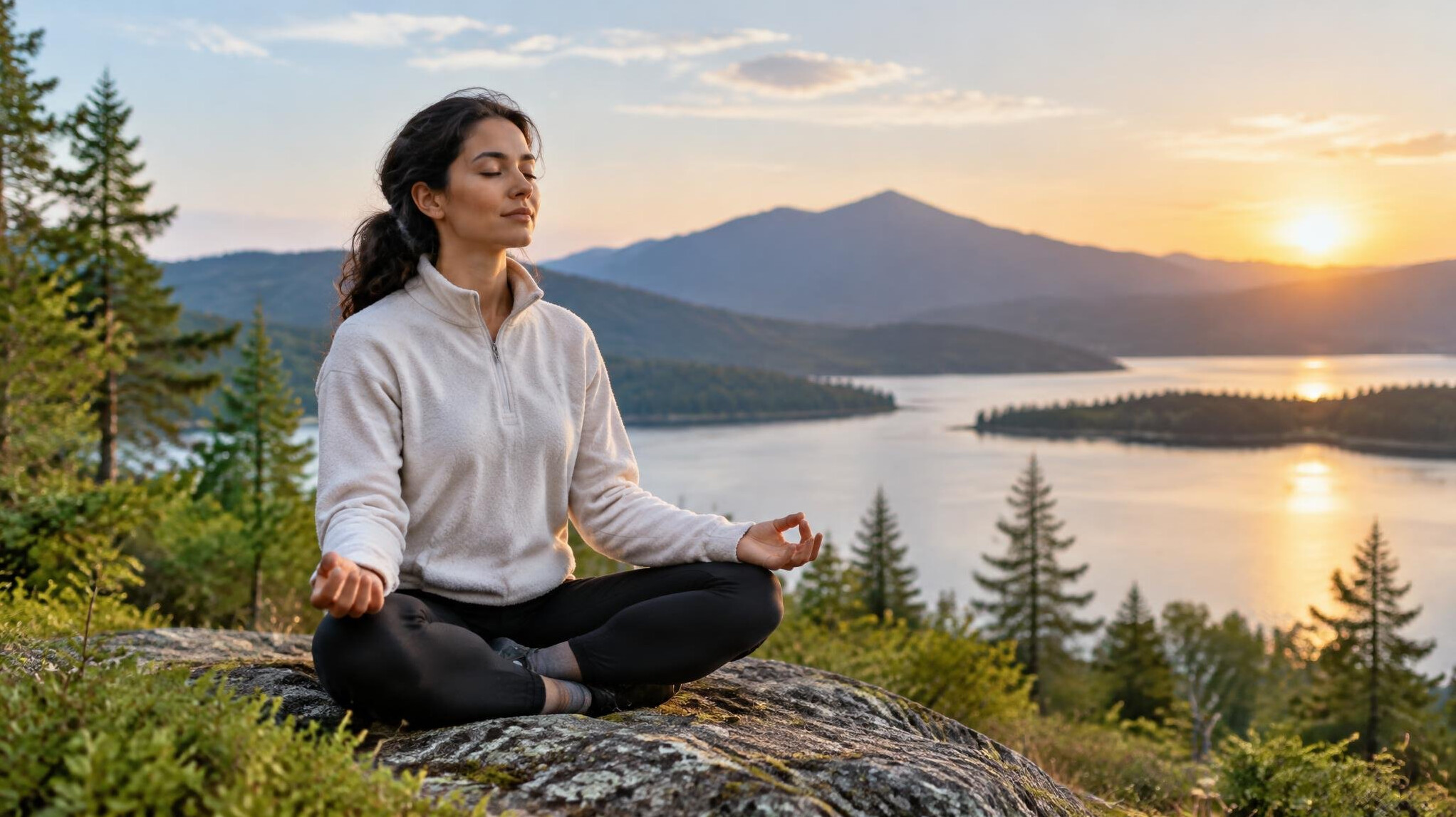 person meditating outdoors