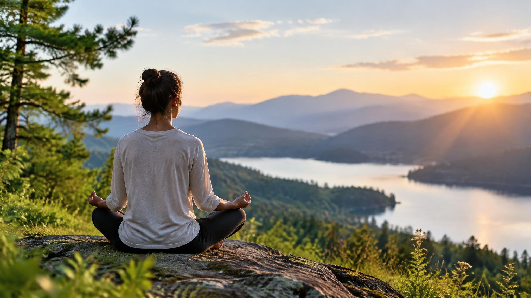 person meditating in nature