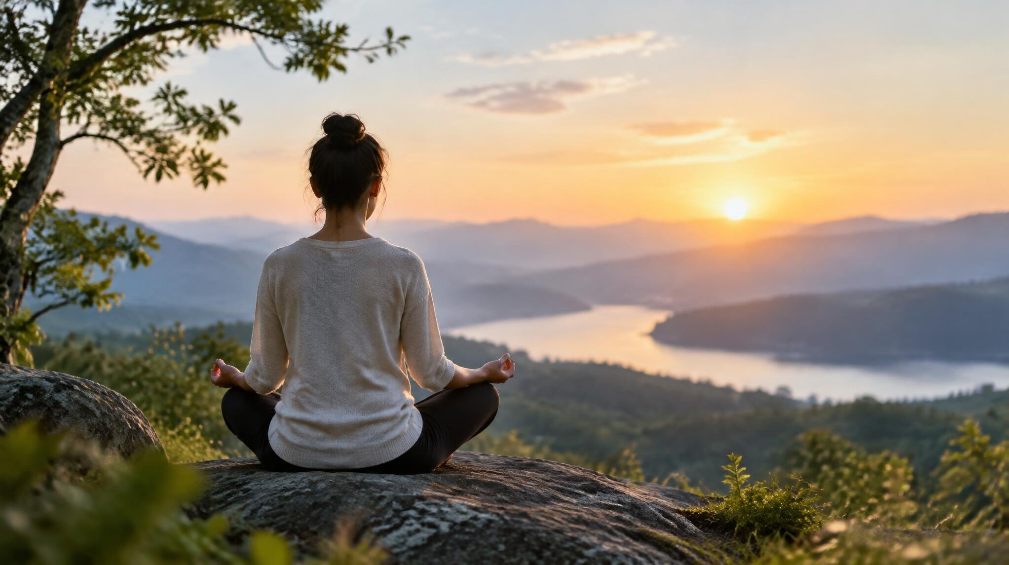 person meditating in nature
