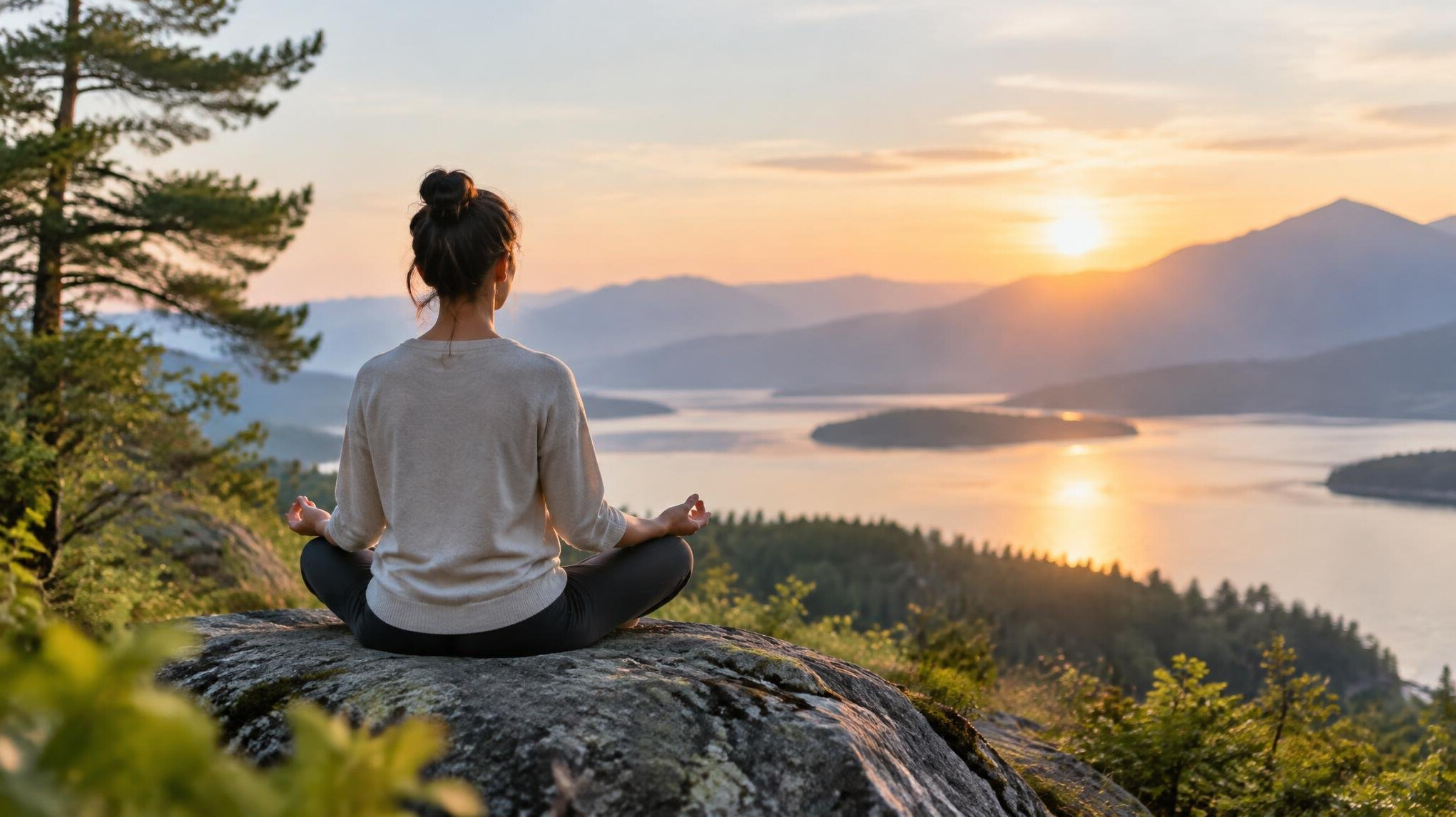 person meditating in nature
