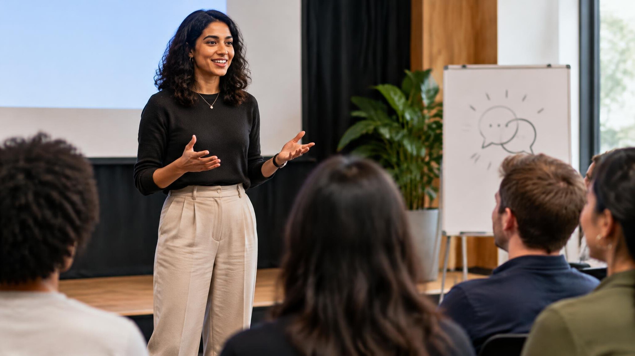 confident speaker on stage